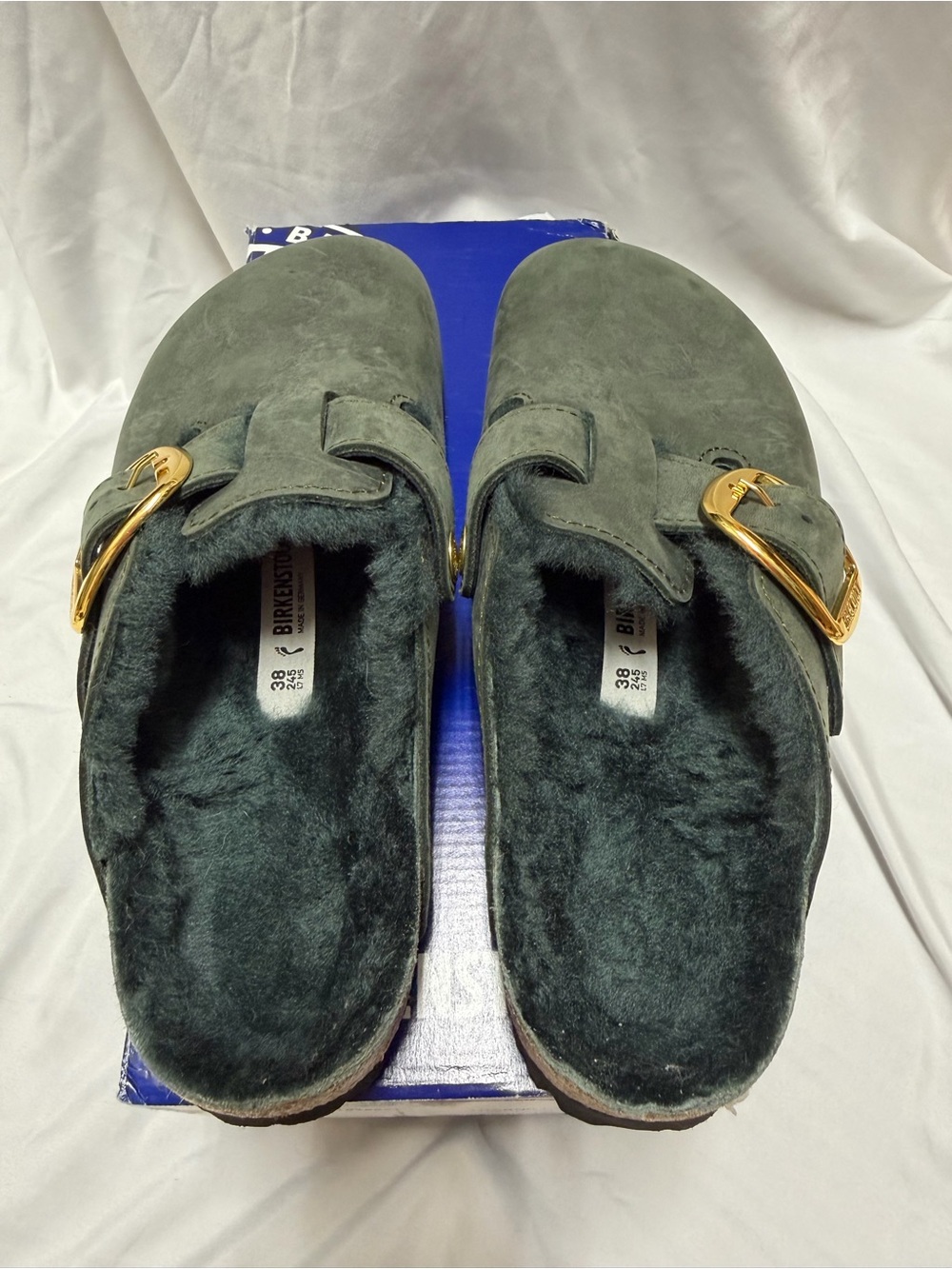 NIB Birkenstock Boston Big Buckle Shearling in Thyme size 38 - Picture 3 of 4